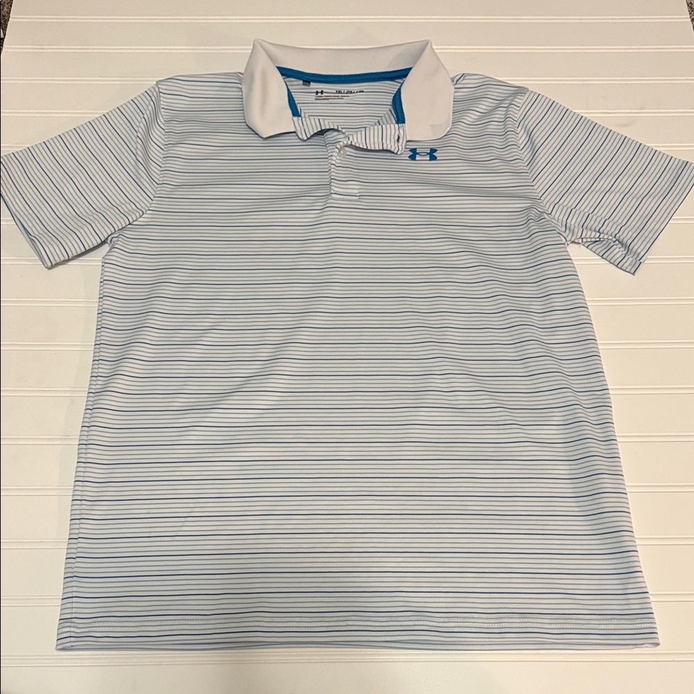 Under Armour Kids White and Blue Striped Polo